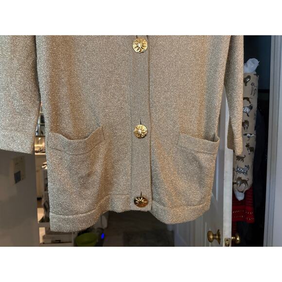 Adrienne Vittadini Gold Thread Cardigan Sweater 3 Button Front Long Line - Picture 7 of 8